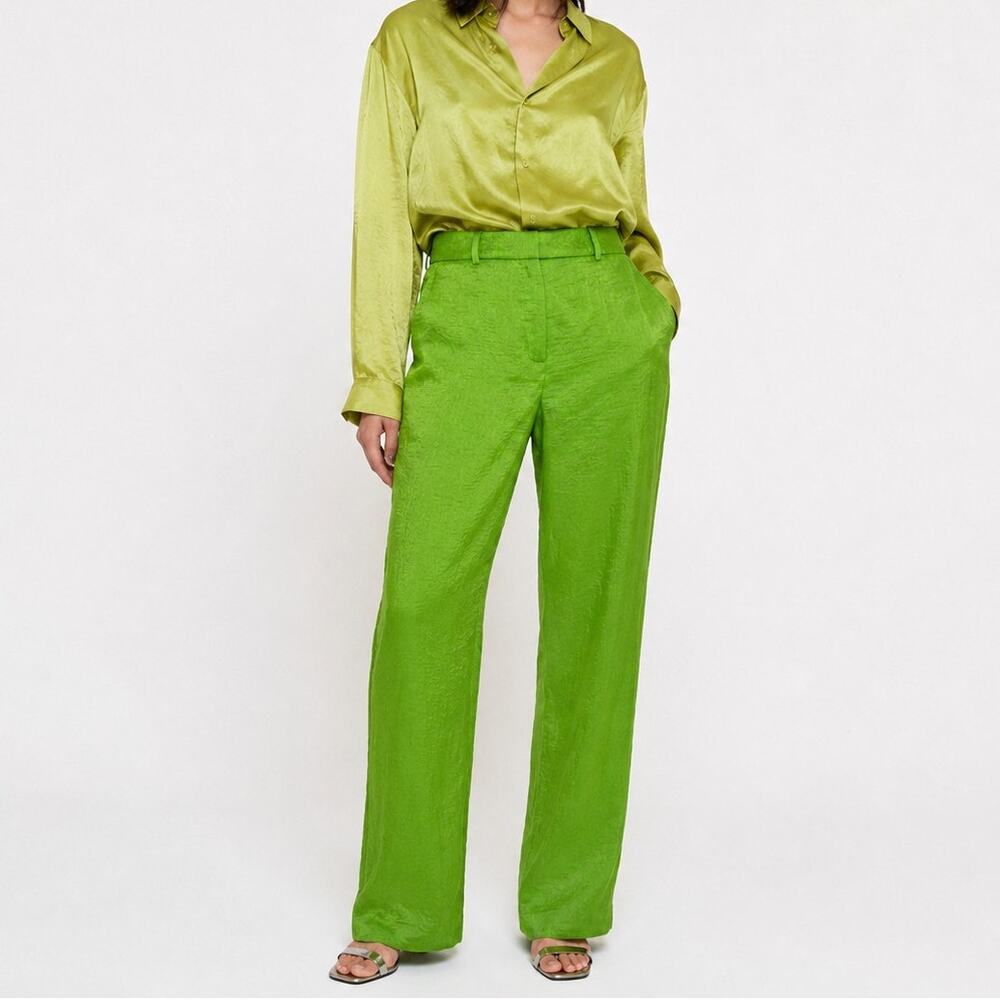 Sies Marjan Green satin Straight leg Trouser pants size 8 Made in USA